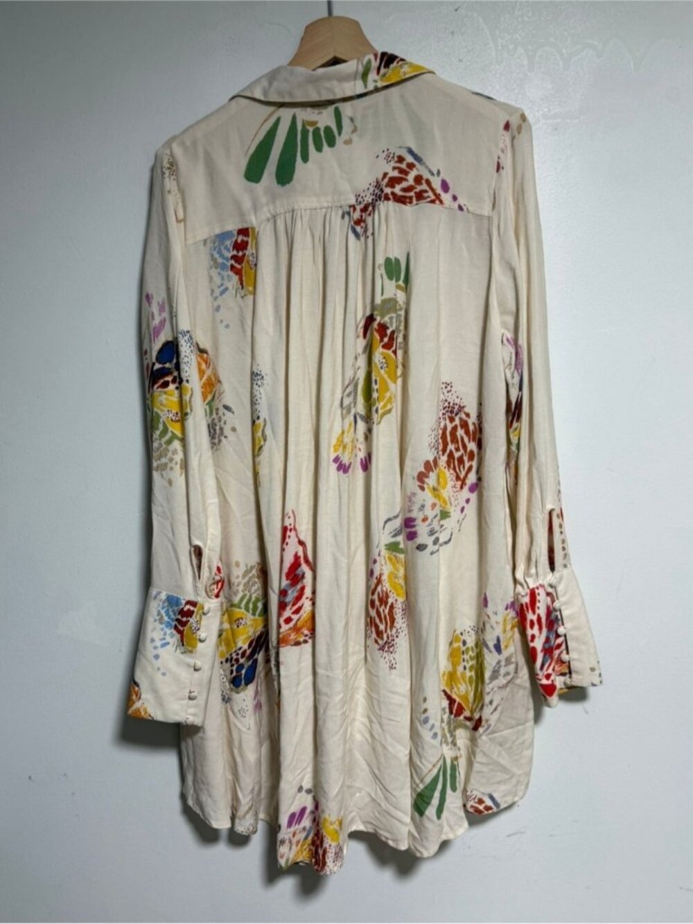Free People Cream Floral Boho Tunic Mini Dress Size M - Picture 5 of 8